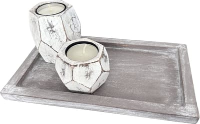 Woodart diamant set waxinehouders op onderschaal 15x25 antique white