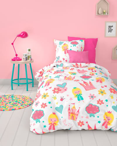 Mistral Home - DEKBEDOVERTREK - katoen renforcé - 140 x 200 cm + 65 x 65 cm - eenpersoons - tekening - roze - Voor kinderen