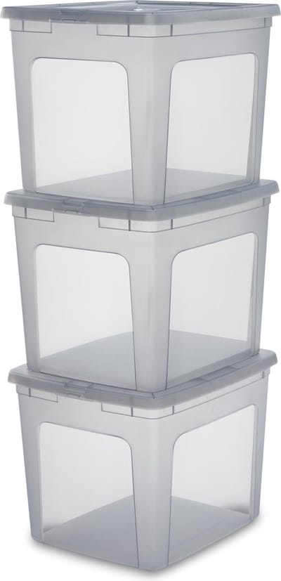IRIS Clearbox Opbergbox - 30L - Kunststof - Grijs - Set van 3