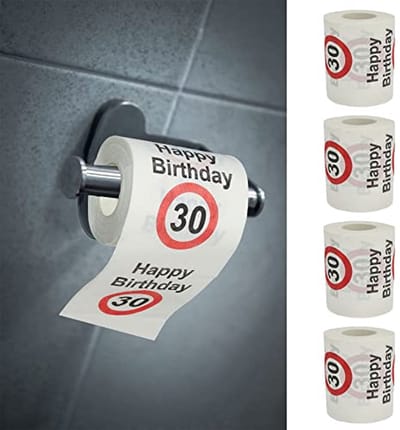 Toiletpapier voor 30e Verjaardag - Set van 4 | 2-laags WCPapier met Humor