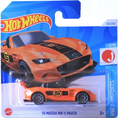 HOT WHEELS '15 MAZDA MX 5 MIATA ORANGE 69/250 1:64 HW J-IMPORTS 3/10 SHORT CARD