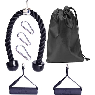 Ensemble de fixation de machine à câble, corde de traction pour triceps avec bandes de résistance, poignée et mousqueton noir