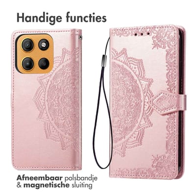 imoshion Hoesje - Geschikt voor Motorola Moto G15 Power / Motorola Moto G15 - Mandala Bookcase - Rosé Goud