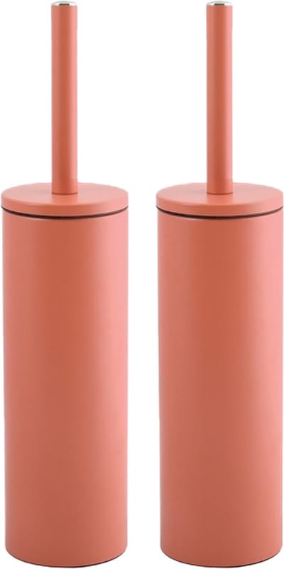 Spirella Luxe Toiletborstel in houder Cannes - 2x - terracotta - metaal - 40 x 9 cm - met binnenbak