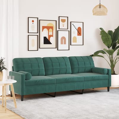 vidaXL - 3-zitsbank - met - sierkussens - 210 - cm - fluweel - donkergroen