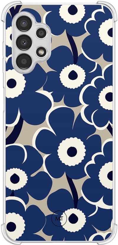 Hoesje (shockproof) geschikt voor Samsung Galaxy A13 4G - Abstract bloom - Extra sterke case - TPU/polycarbonaat - Bloemen - Blauw, Transparant
