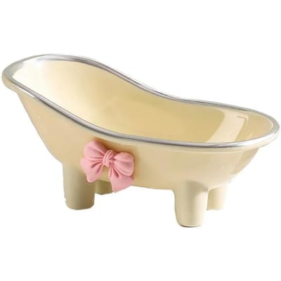 1 schattig zeepbakje in de vorm van een badkuip, zeephouder van plastic, schattig creatief zeepbakje, zeep voor in de familiebadkamer, decoratie voor in de badkamer beige