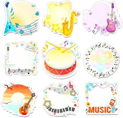 Dailygoods- Notitieblokken Muziekthema - Zelfklevende Notities - 9 Stuks - 30 Vellen per Blok - Grappige Stickers - Diverse Instrumenten Motieven - Sticky Notes