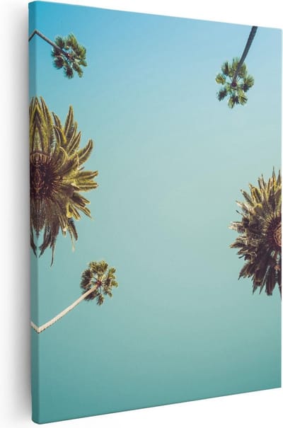 Artaza Canvas Schilderij Palmboom Vintage - 40x50 cm - Muurdecoratie Zee - Wanddecoratie Zonsondergang - Kamer Accessoires Strand