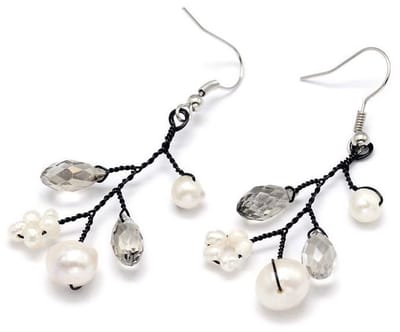 Zoetwater parel oorbellen Pearl Smokey - oorhanger - echte parels - sterling zilver (925) - wit - grijs - luxe sieraden zakje - parel oorbellen dames