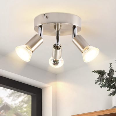 NETTLIFE Opbouwspot - rond - nikkel- 3-Lichts - GU10 Fitting - 350° Draaibaar Plafondspot - Moderne Plafondlamp Max.25W - voor Keuken | Hal | Woonkamer | Slaafkamer - L 14cm-excl. lichtbron