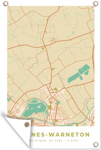Muurdecoratie Plattegrond - Stadskaart - Vintage - Kaart - Comine-Warneton - 120x180 cm - Tuinposter - Tuindoek