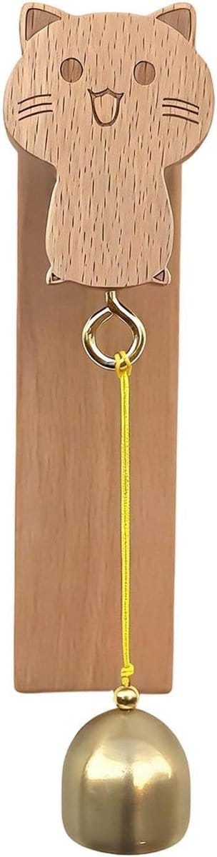 Deurbel Klokje - Houten Windgong - Entree Aankondiging - Schattig Kattenontwerp - 15 cm - Houtkleur