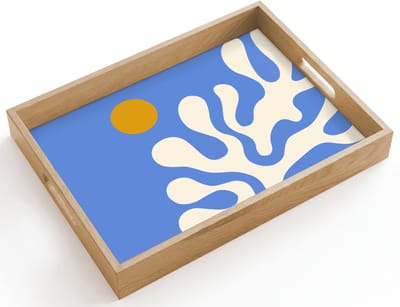 Dienblad hout 40x30 cm - Schootdienblad - Minimalistisch - Organisch patroon - Blauw - Borrelplank rechthoek - Plateau dienbladen