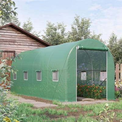 MEUNIQ Tunnelkas 500 x 200 x 205 cm tomatenkas met PE-folie, stalen frame, oprolbare deur en ramen van gaas voor tuin en plantenkweek, groen