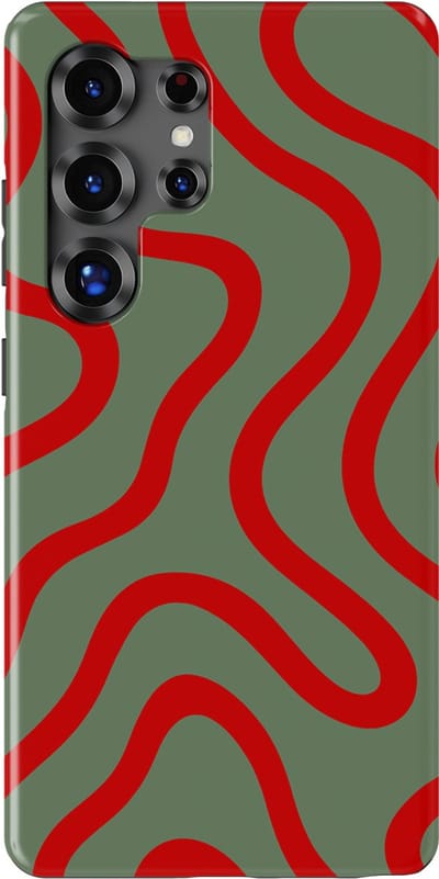 DripCase Curvy Lines Hoesje Samsung Galaxy S25 Ultra | Backcover met Mag | Design Tough Case Samsung Galaxy S25 Ultra Crimson Terrain