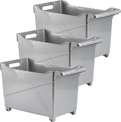 Plasticforte Opbergbox - Set van 3x stuks - zilver - 45 x 24 cm - kunststof - op wieltjes