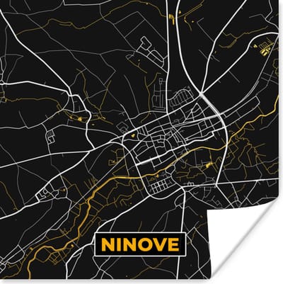 Poster Goud - Kaart - Ninove - Stadskaart - Plattegrond - 100x100 cm XXL