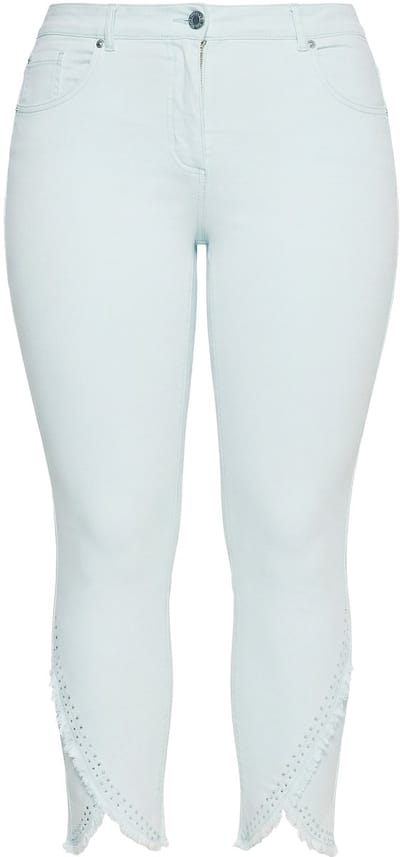 MIAMODA - Dames - 7/8-jeans skinny fit 5-pocket gerafelde zoom - Licht jadegroen - Maat 42