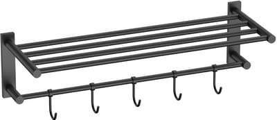 DutchLine - Handdoekrek met haken - 60cm – Mat zwart