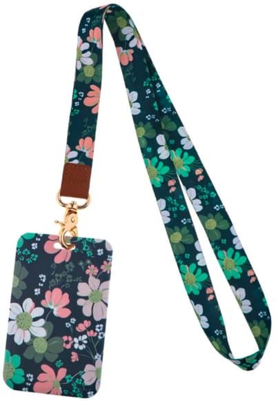 Travel Cords - keycord met pashouder Flowers Green - uitschuifbaar - eenzijdig transparant venster - lanyard - passen, sleutels en telefoon - met telefooncord - hardcase