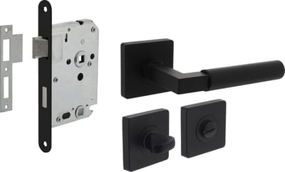 Intersteel Deurbeslag set toiletslot 63/8 zwart met deurkruk Baustil en WC-sluiting zwart