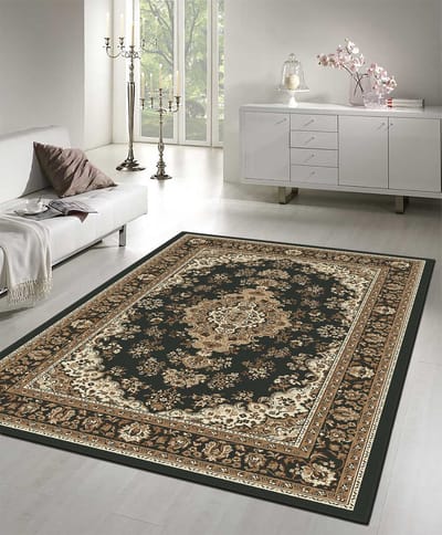 Nain Klassiek Medaillon - Laagpolig Oosters Vloerkleed - Vintage Tapijt - Zwart- 80x150 CM