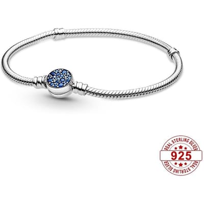 Originele mode 925 sterling zilver glans blauwe momenten armband slang bot ketting bedel voor vrouwen diy luxe sieraden mode 18cm