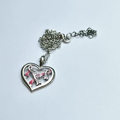 GoedeDoelen.Shop | Ketting Ribbon Heart | Pink Ribbon Ketting | Kettinglengte 46+5 CM | Pink Ribbon | Cancer Awareness | Faith Hope Love | Statement Ketting | Vriendschapsketting | Wellness-House