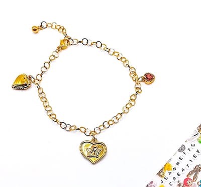 Jeannette-Creatief® - Bedelarmband - Valentijn Bedelarmband met Cupido - Be My Valentine - Armband voor Valentijn - Valentijnscadeau - RVS Armband - Goudkleurige Armband - Armband met Bedels - Armband met Hartjes - Valentijn - Love - Liefde - Hart