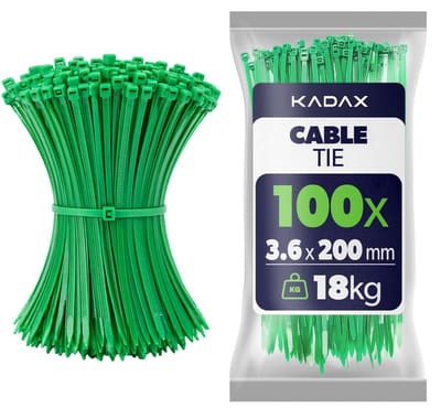 KADAX Kabelbinders 200mm x 3.6mm Groen – set van 100 stuks, nylon kabelbinders met 18kg trekkracht voor veilig kabelbeheer in huis, tuin, werkplaats en kantoor