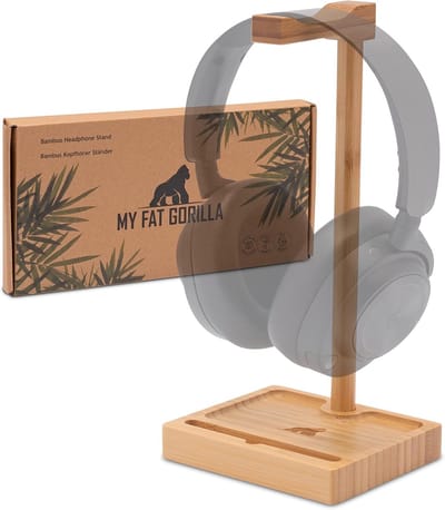 MY FAT GORILLA Headset Houder Bamboe | Koptelefoon Houder van Hout | Standaard Koptelefoon | Hoofdtelefoon Stand | Koptelefoonhouder met Opberglade | Headset Hanger | Headphone Stand