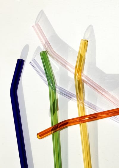 Herbruikbare Glazen Rietjes Gekleurd – 6 Stuks – Pastel – Lila – Roze – Groen – Oranje – Blauw – Geel