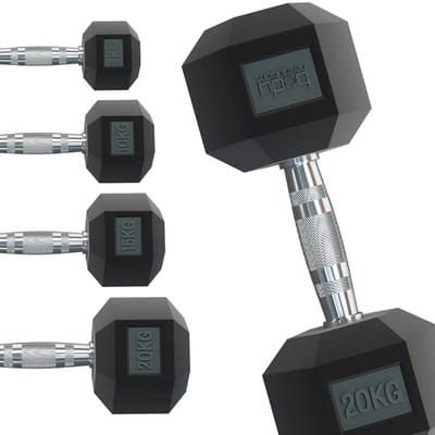 Hex halter gewichten - zwart - 2x27,5 kg - rubber gecoat