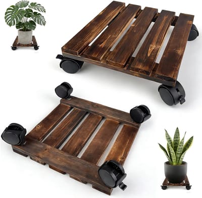 Plantenstandaard Buiten - Verrijdbare Onderzetter - Potten Verplaatsen - Vergrendelbare Wielen - 25x25x8 cm - Mat