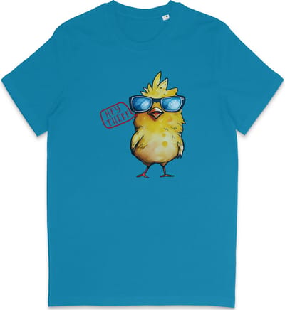 Heren en Dames T Shirt - Grappige Cartoon Kuiken 'Hey There' - Blauw - XS