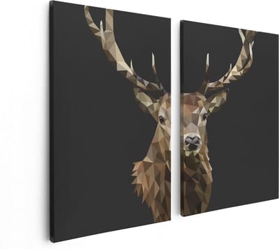 Artaza Canvas Schilderij Tweeluik Origami Hertenkop - Hert - Abstract - 80x60 - Foto Op Canvas - Canvas Print