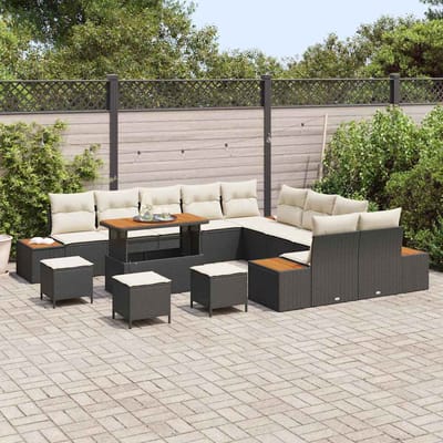 vidaXL - Tuinbank - Set - 14 - st - 13-Aantal - zitplaatsen - Zwart - Poly - rattan