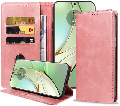 Geschikt voor Motorola Edge 40 Telefoonhoesje Kunstleer met Magnetische sluiting en Pasjeshouder Bookcase met Klepje - Walletcase with Cardslot - Rosé Goud - Smartphonica geschikt voor Motorola Edge 40