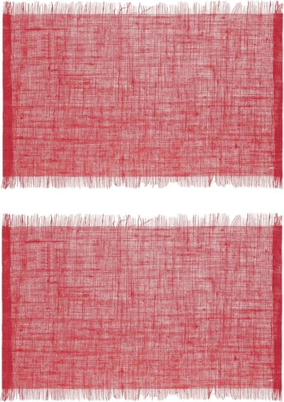 Secret de Gourmet Jute tafel placemat - Set van 4x stuks - rood - 45 x 30 cm - Onderleggers - met rafels