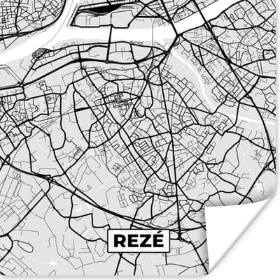 Poster Frankrijk - Rezé - Stadskaart - Plattegrond - Kaart - 100x100 cm XXL