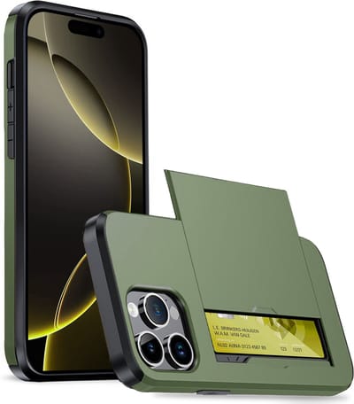 Hoesje Geschikt voor iPhone 16 Pro Hoesje Case Pashouder Hard Cover - Hoes Geschikt voor iPhone 16 Pro Hoesje Met Kaarthouder - Donkergroen