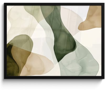 Poster in lijst - Fotolijst 80x60 cm - Posters - Japandi - Abstract - Groen - Posterlijst zwart - Decoratie - Wanddecoratie woonkamer - Muurdecoratie slaapkamer