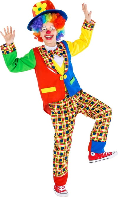dressforfun - kinder-/tienerkostuum clown sokkenschot - 116 (5-6y) - Verkleedkleding carnaval - Halloween - Verkleden - Feestkleding - Carnavalskleding - Feest - Partykleding