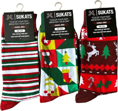Sukats® The Casual Ones - 3 Paar - Maat 38-44 - Kerstsokken - One-Size - Dames en Herensokken - Set B - Happy Colorful Socks - Grappige Sokken - Vrolijke Sokken - Cadeausokken