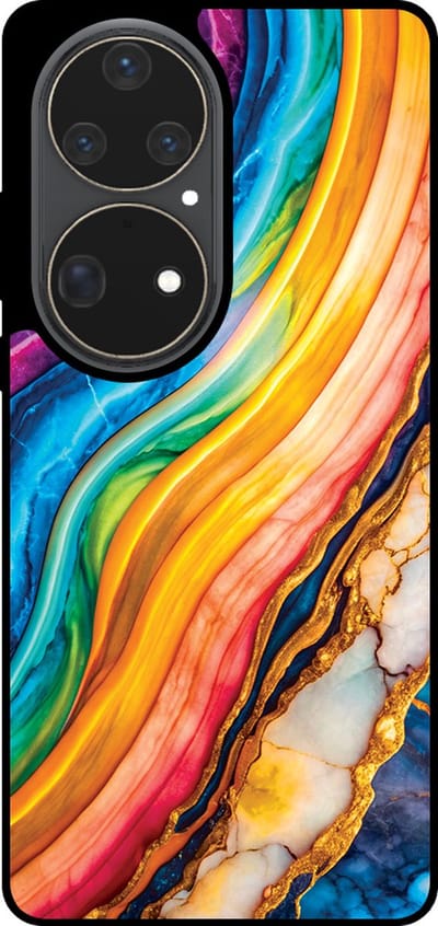 Smartphonica Telefoonhoesje Geschikt voor Huawei P50 Pro met Regenboog Goud Marmer Opdruk - TPU Backcover Case Rainbow Gold Marble Design geschikt voor Huawei P50 Pro
