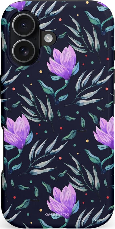 Casetastic hoesje geschikt voor Apple iPhone 17 - MagSafe - Dubbellaagse bescherming - Mystieke bloemenzee - Fashion Case - Donkerblauw Donkergrijs Grijs Lavendel
