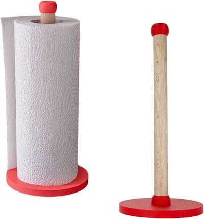 Home 3D® - Keukenrolhouder Rood - Houten Staande Rollenhouder - Gemaakt en ontworpen in Nederland