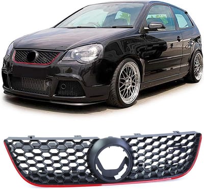 Sport Grille - Koelgril Radiatorgril - Auto Styling - Honingraatdesign Rode Rand - VW Polo 9N3 05-09 - Rood