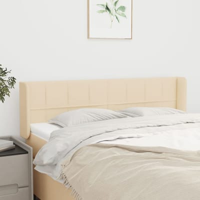vidaXL - Hoofdbord - met - randen - 147x16x78/88 - cm - stof - crèmekleurig